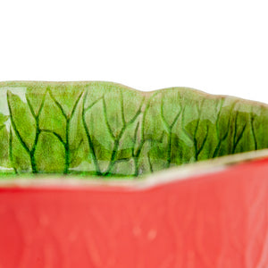 Shopbambloo Evergreen Servies Groen Rood Glazuur Ovenschaal Meloen closeup 